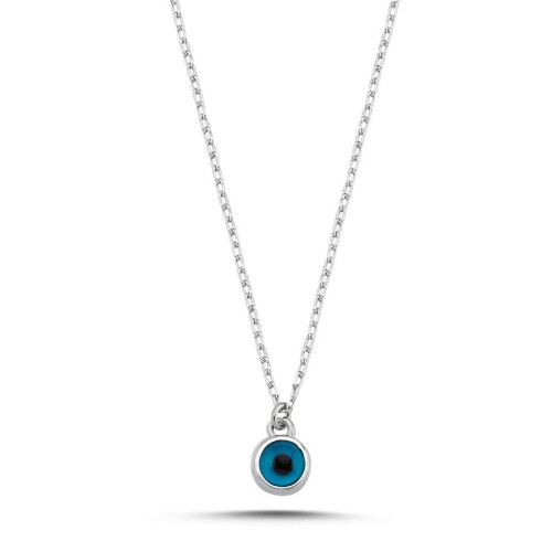 Minimal Evil Eye Bead Women's Silver Necklace 