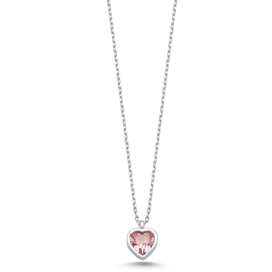 Minimal Pink Heart Stone Women's Silver Necklace - CNG Jewels