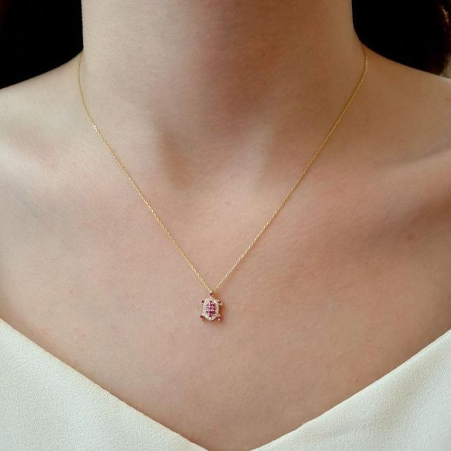 Minimal Pembe Kaplumbağa Gümüş Kadın Kolye - 2