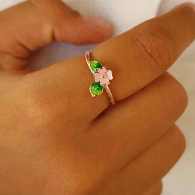 Minimal Colorful Clover Leaf Women's Silver Ring - 2
