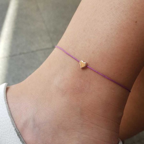 Minimal Rose Heart Purple String Silver Anklet - CNG Jewels