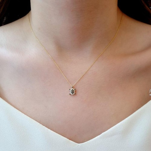 Minimal Siyah Kaplumbağa Gümüş Kadın Kolye - 2