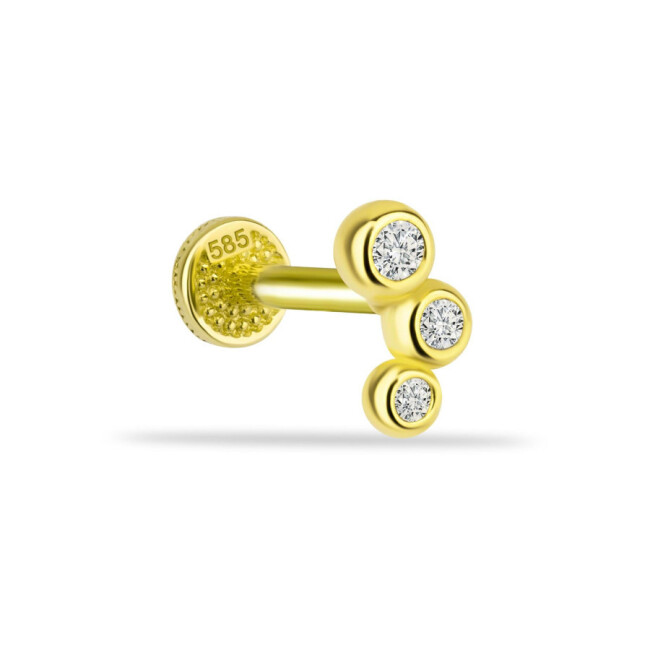 Minimal Strained Three Stone Gold Tragus Piercing - 1