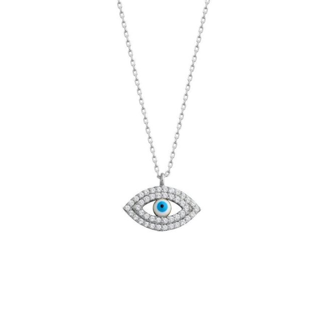 Minimal Stone Almond Eye Silver Women's Necklace - 1
