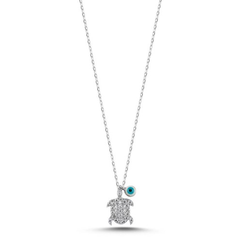Minimal Stone Turtle Eye Silver Necklace - 1