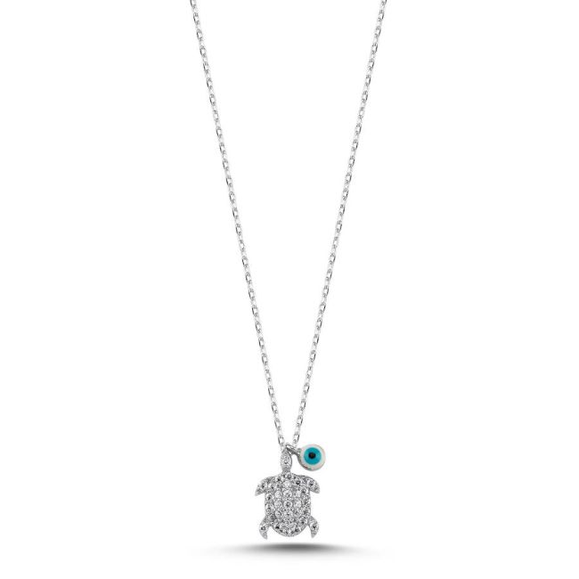 Minimal Stone Turtle Eye Silver Necklace - 1