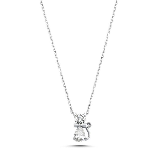 Minimal Stone Catwoman Silver Necklace - 1