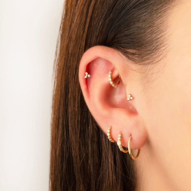 Minimal Tria Stone Gold Tragus Piercing - 2
