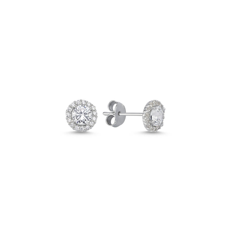 Minimal Yuvarlak Tektaş Kadın Gümüş Küpe - CNG Jewels