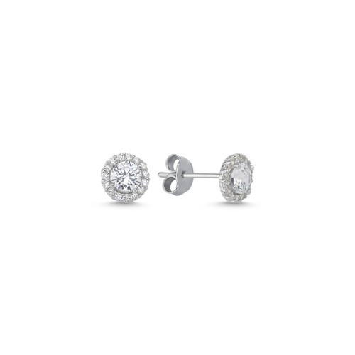 Minimal Round Solitaire Women's Silver Earrings - 1