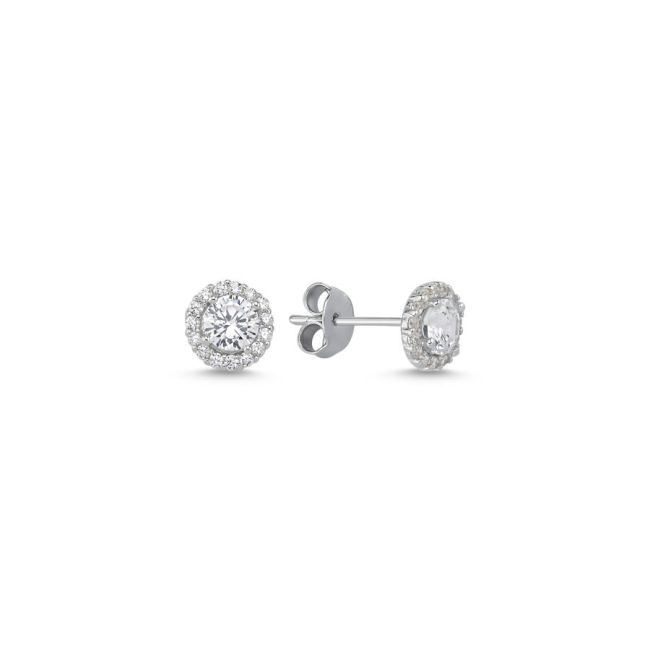 Minimal Round Solitaire Women's Silver Earrings - 1