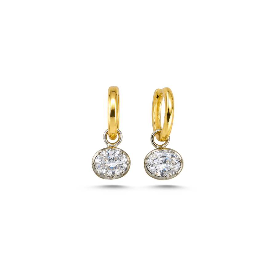 Mira Oval Taşlı Sallantılı Gümüş Küpe - CNG Jewels