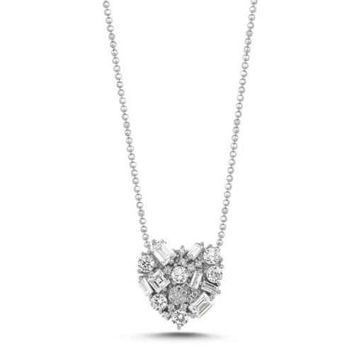 Mix Taşlı Tasarım Kalp Kadın Gümüş Kolye - CNG Jewels