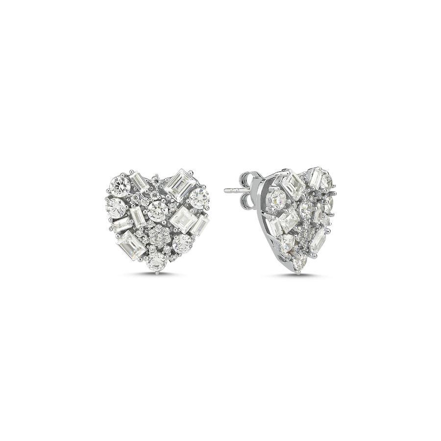 Mix Stone Design Heart Women's Silver Earrings - CNG Jewels