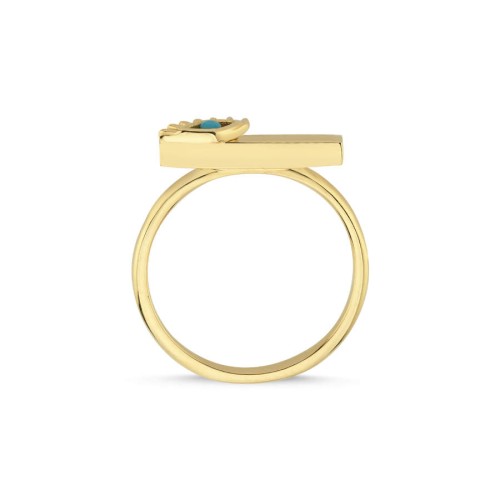 14 Carat Gold Eyelash Turquoise Eye Ring - 2