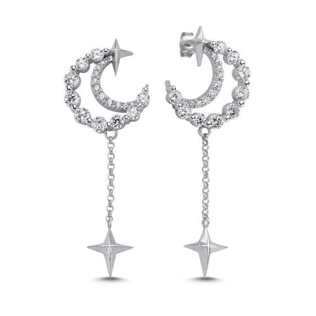 Moon Star Kadın Sallantılı Gümüş Küpe - 1