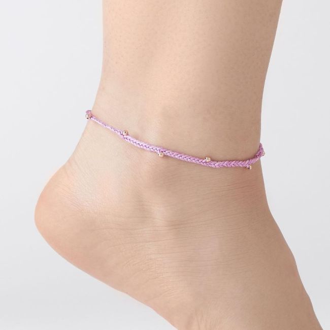 Purple Knitted Thread Bulk Silver Anklet - 1