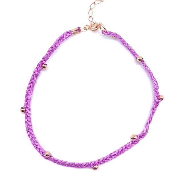 Purple Knitted Thread Bulk Silver Anklet - 2