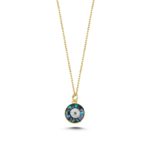 Mosaic Mother of Pearl Eye Silver Women's Necklace - 1