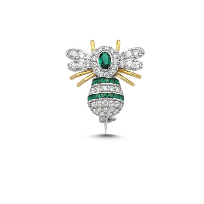 Jewelry Model Emerald Bee Silver Brooch - 1