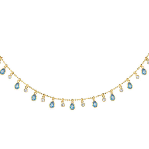 Multi Blue Damla Taşlı Gold Gümüş Kolye - 2