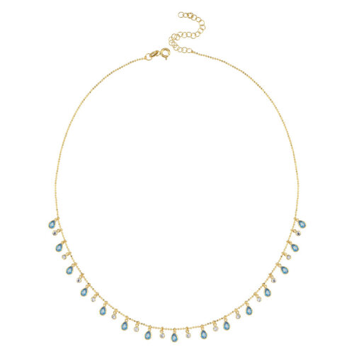 Multi Blue Damla Taşlı Gold Gümüş Kolye - 1