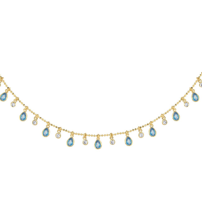 Multi Blue Damla Taşlı Gold Gümüş Kolye - 2