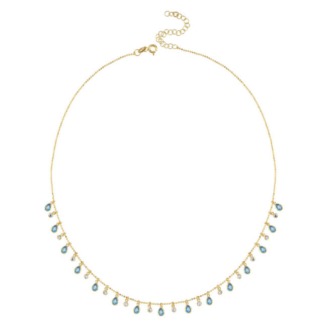 Multi Blue Damla Taşlı Gold Gümüş Kolye - 1
