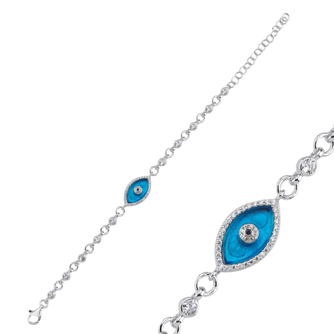 Murano Glass Almond Eye Silver Women's Bracelet - 1
