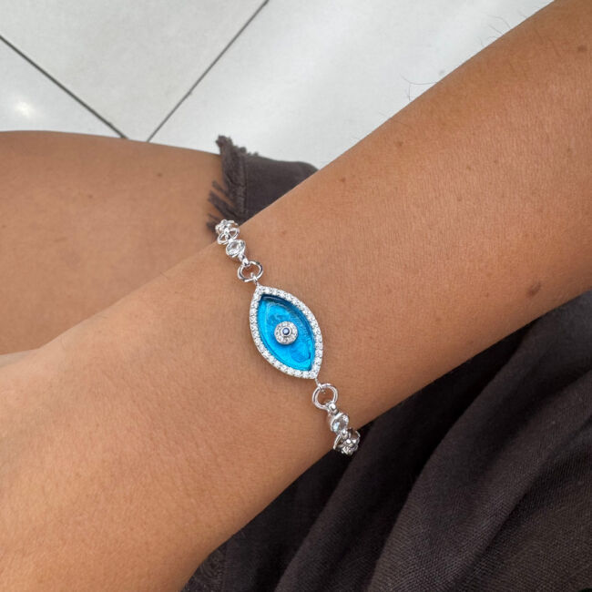Murano Glass Almond Eye Silver Women's Bracelet - 2