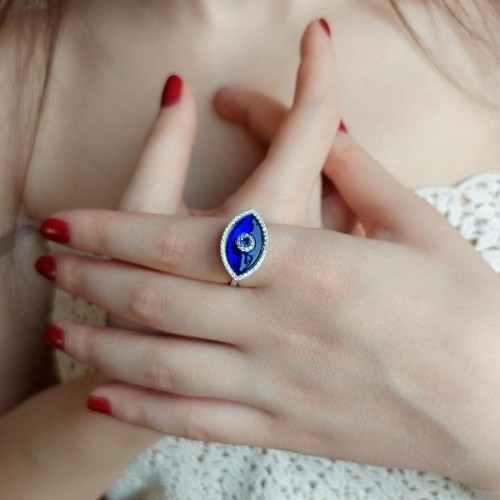 Murano Cam Göz Kadın Gümüş Yüzük - CNG Jewels