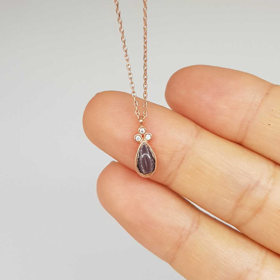 Damson Small Drop Cat's Eye Rose Silver Women's Necklace - CNG Jewels