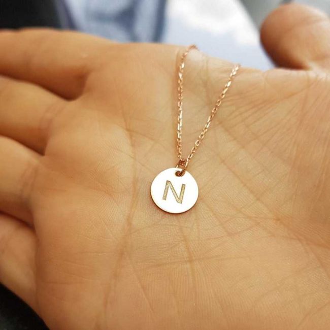 N Harfi Rose Minimal Plaka Gümüş Kadın Kolye - 1