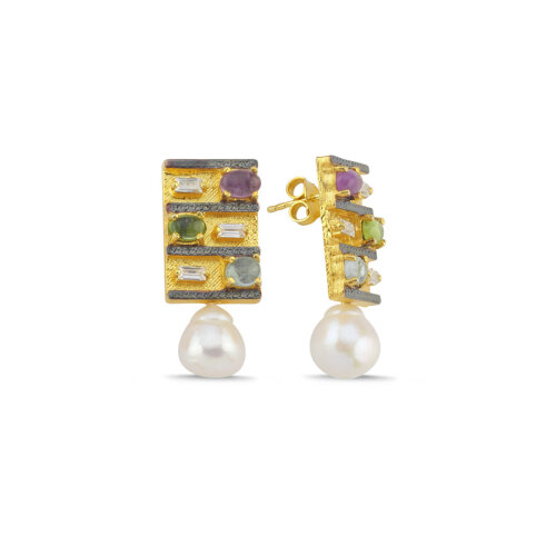 Nancy Doğal İncili Tasarım Gümüş Küpe - CNG Jewels