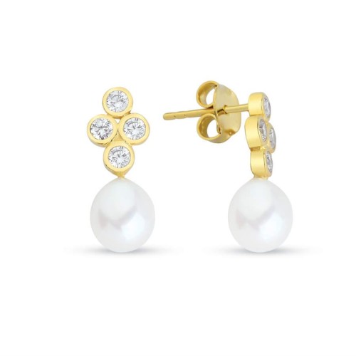 Natural Drop Pearl with Four Stone Earrings - Thumbnail