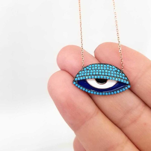Nazar Boncuğu Mavi Taşlı Göz Gümüş Kadın Kolye - CNG Jewels (1)