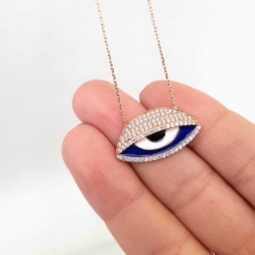 Evil Eye Bead Shiny Stone Eye Silver Women's Necklace - CNG Jewels (1)