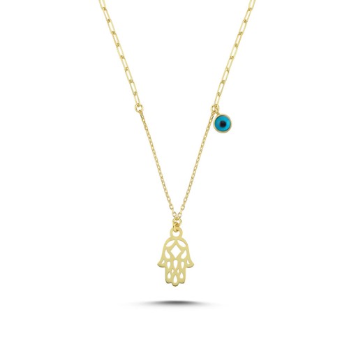 Hand of Fatima Women's Silver Necklace with Evil Eye Beads - CNG Jewels