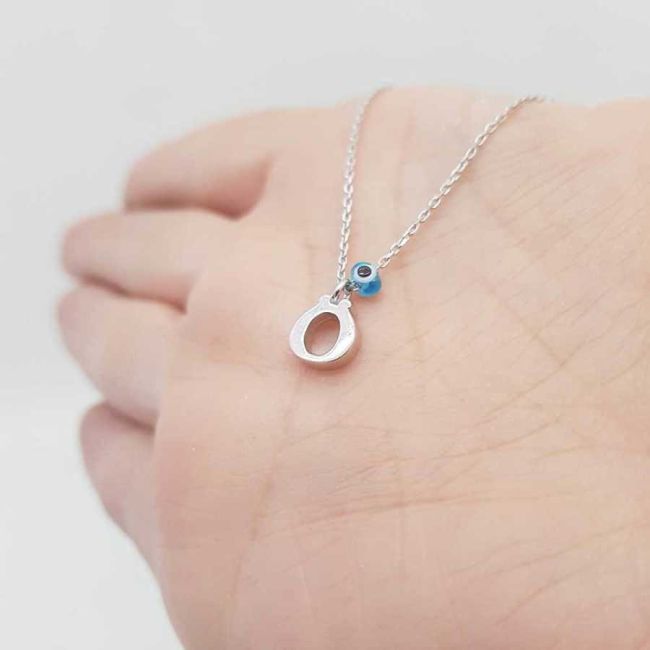 Evil Eye Beaded Letter Ö Silver Women's Necklace - 1