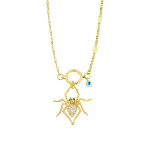 Evil Eye Beaded Spider Gold Women's Silver Necklace - CNG Jewels