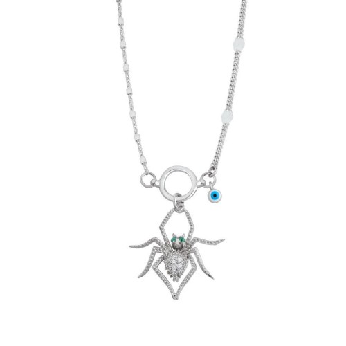 Evil Eye Beaded Spider Women's Silver Necklace - CNG Jewels
