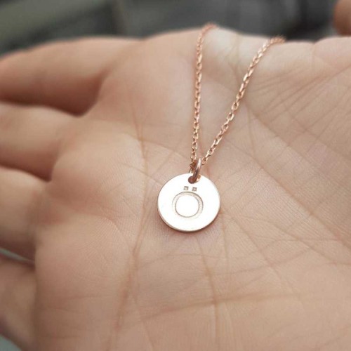 Letter Ö Rose Minimal Plate Silver Women's Necklace - 1