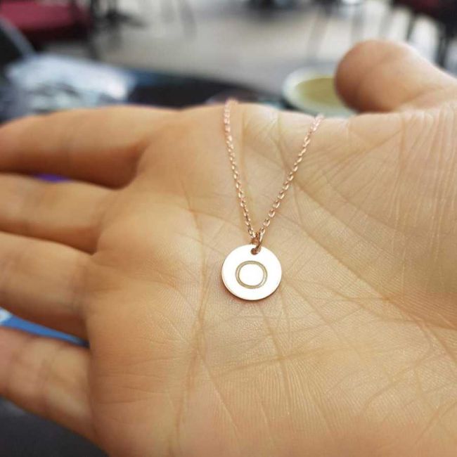 Letter O Rose Minimal Plate Silver Women's Necklace - 1