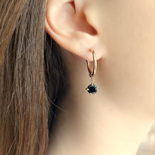 Onyx Stone Dangle Rose Hoop Silver Women's Earrings - CNG Jewels