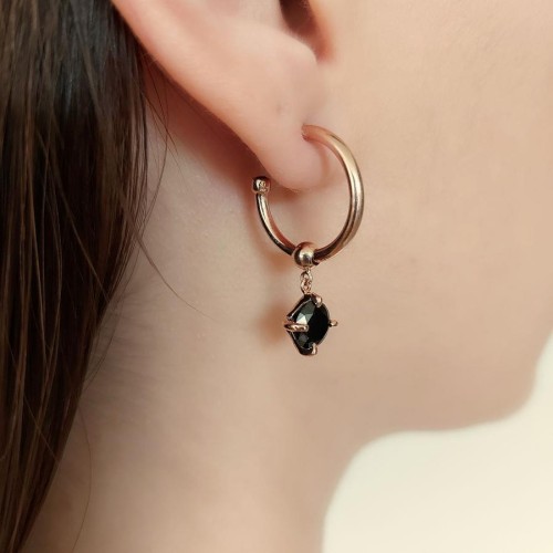 Oniks Taş Sallantılı Rose Halka Gümüş Kadın Küpe - CNG Jewels (1)