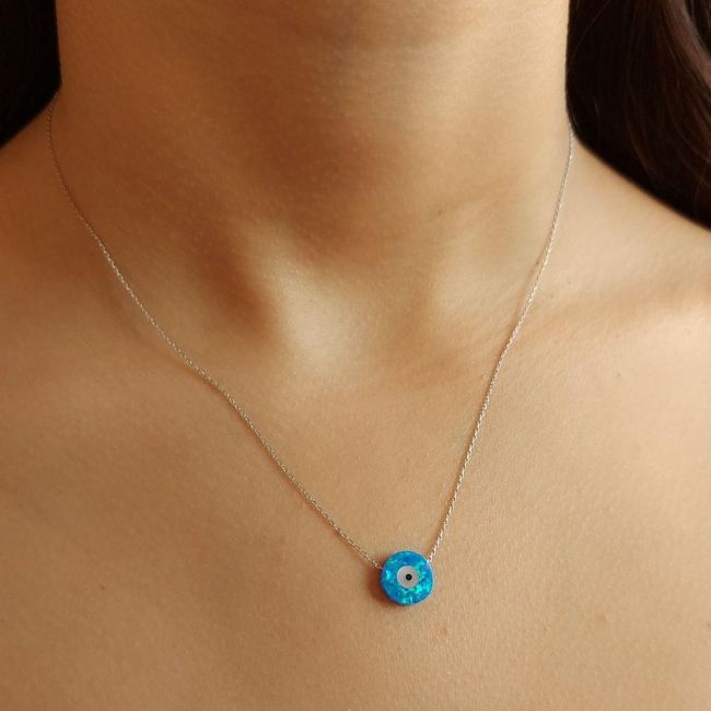 Opal Mother of Pearl Eye Silver Women's Necklace - 2