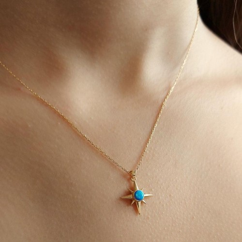 Opal Taşlı Kutup Yıldızı Gold Gümüş Kolye - CNG Jewels (1)