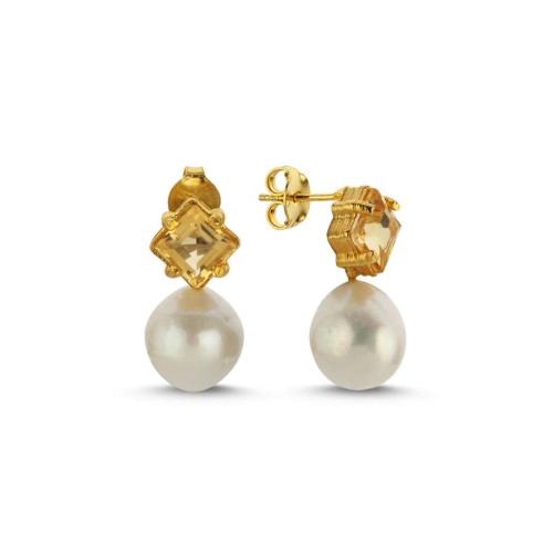 Original Citrine Pearl Design Women's Silver Earrings - 1