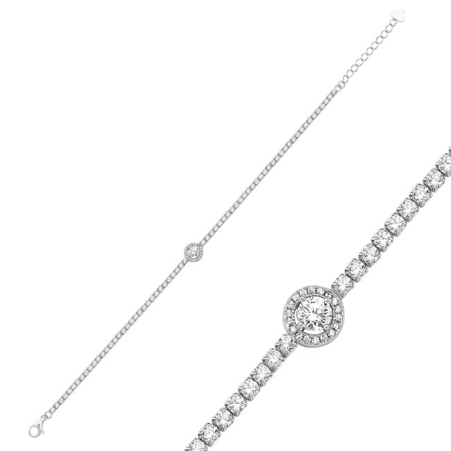 Ortası Tektaş 2mm Su Yolu Gümüş Bileklik - 1