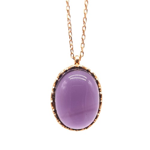 Oval Ametist Taşlı Gümüş Kadın Kolye - 1